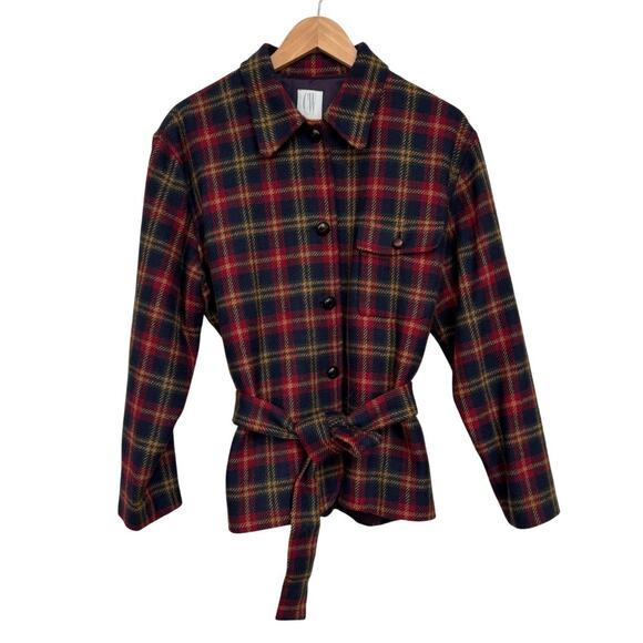 Vintage 90s Clifford & Wills Women’s Wool Plaid Belted Jacket Shacket Sz 10 - Picture 1 of 8